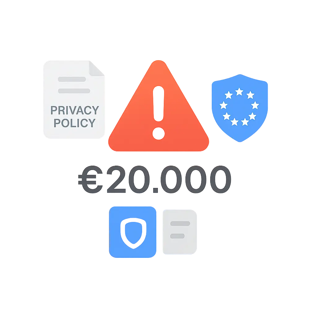 GDPR compliance penalties up to €20 million fines showing importance of proper privacy policy and cookie policy for businesses