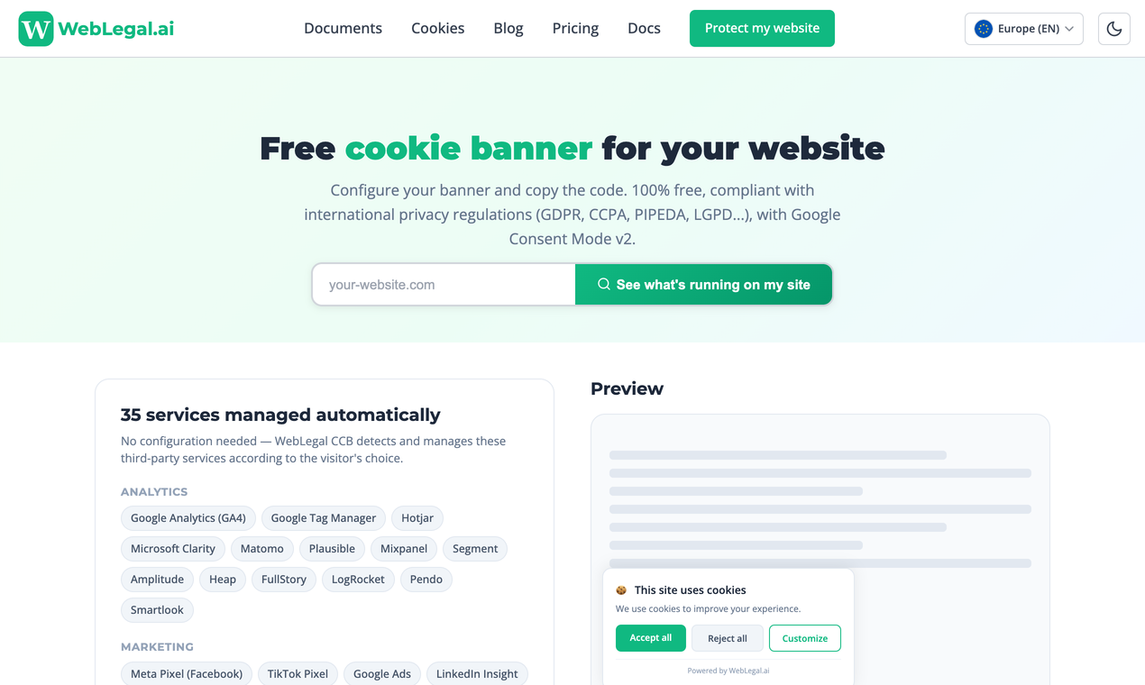 The free cookie consent banner