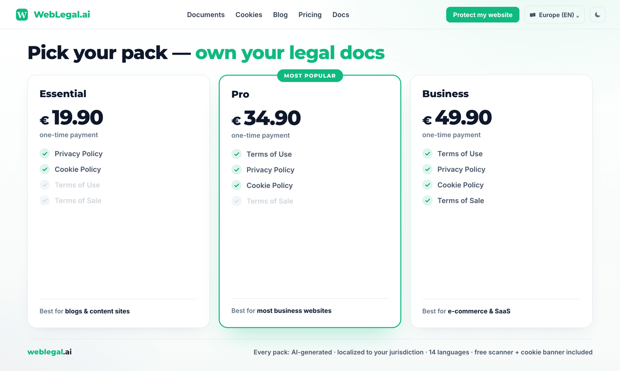 Pricing, one-time purchase